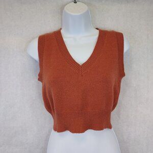 Debut Crop Sweater Vest Women's S V-neck Stretch Knit Preppy Old Money Academia